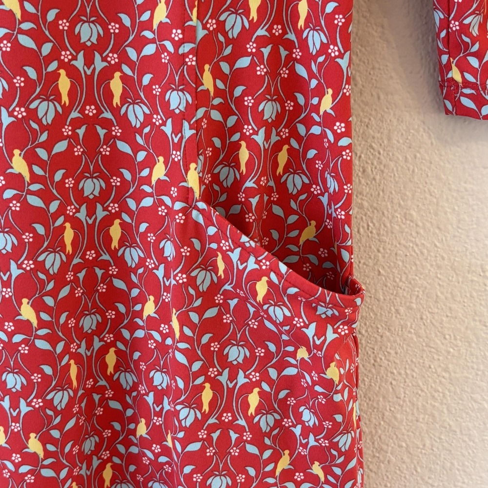 J.‎ McLaughlin Dress Womens XS Catalina Cloth Red Floral Bird 3/4 Sleeve Preppy - Picture 6 of 12